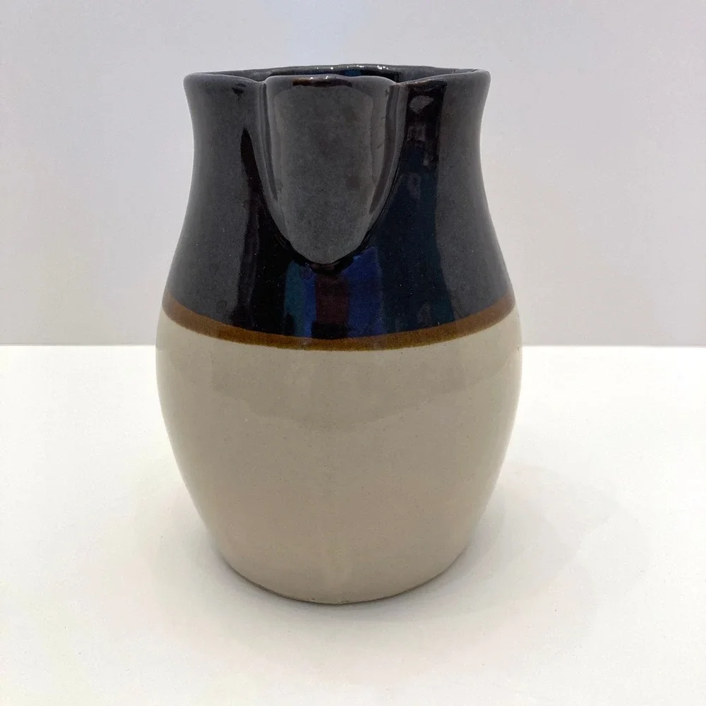 Roseville RRP U.S.A. Pottery Cream & Dark Brown Stoneware Pitcher Signed 5.75